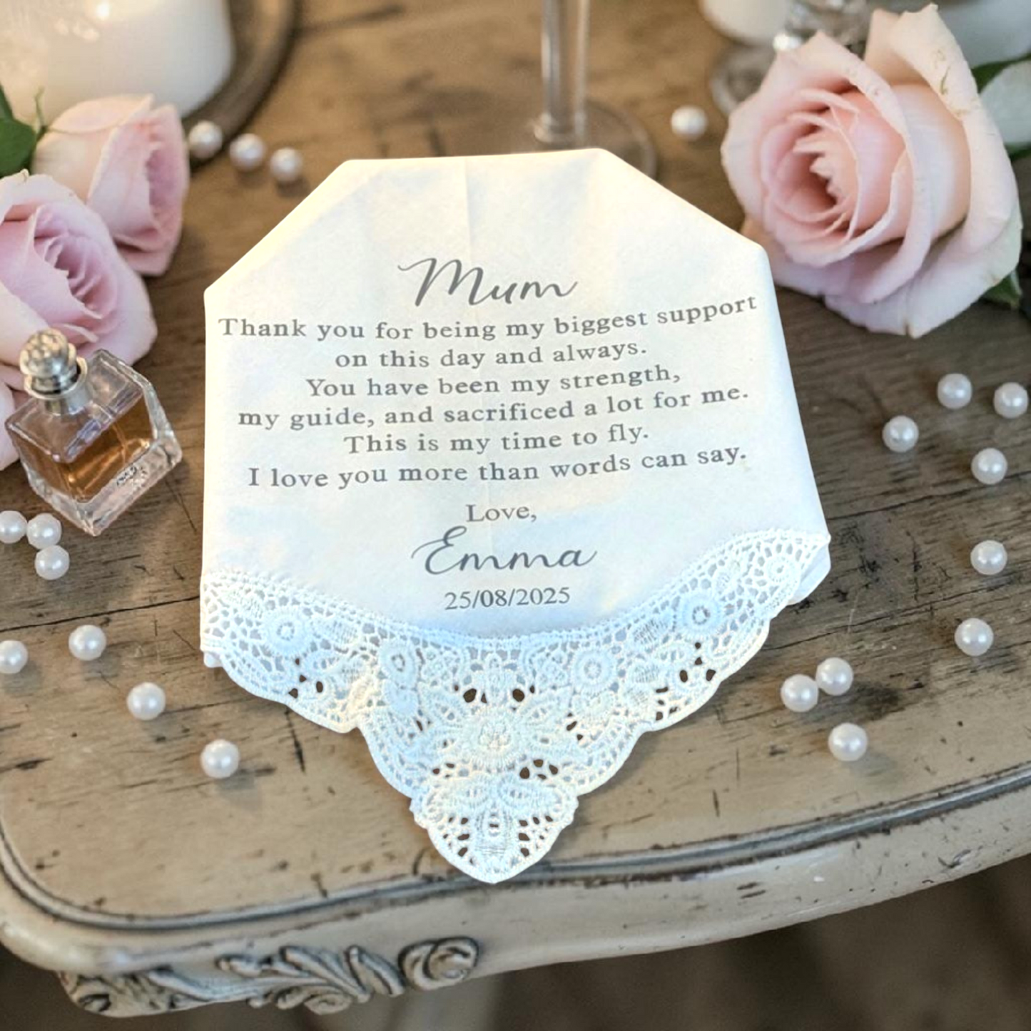 Personalised Wedding Handkerchief – Custom Message Keepsake Gift