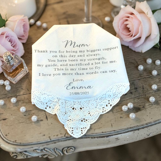 Personalised Wedding Handkerchief – Custom Message Keepsake Gift