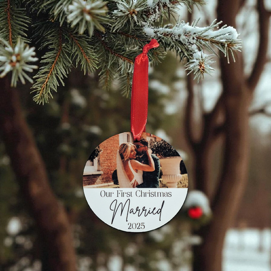 First Christmas Married Photo Ornament